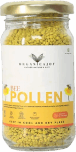 Natural bee pollen granules in jar – organic health supplement by OrganicaJoy