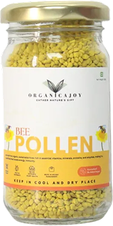 Natural bee pollen granules in jar – organic health supplement by OrganicaJoy